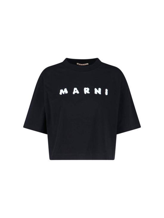  마르니 반팔 티셔츠 로고 티셔츠 블랙