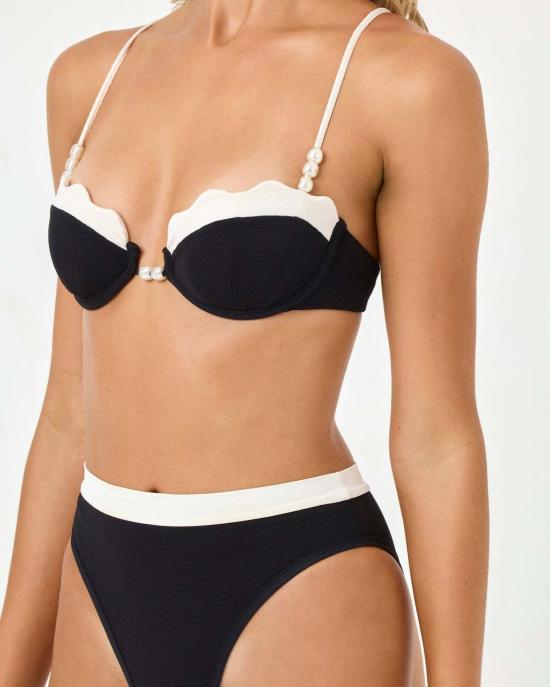  엘스페이스 비키니 수영복 LSpace 선라이즈 쉘 비키니 탑 블랙 크림 - L SPACE