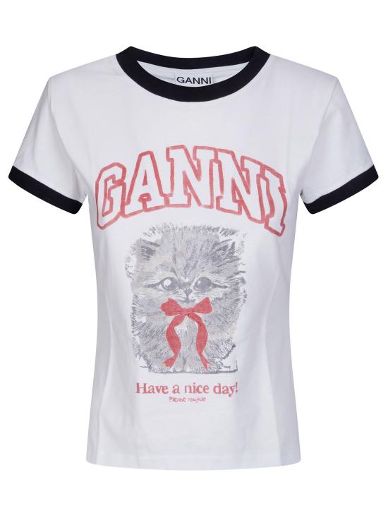 26SS 가니 키티 크롭 티셔츠 A1050030 151 Bright White