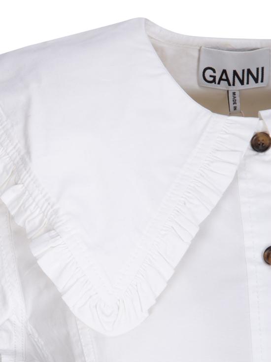 26SS 가니 쇼트 코튼 러플 셔츠 A1040093 151 Bright White - GANNI