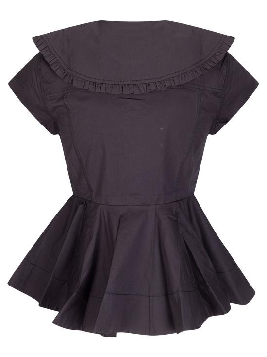 26SS 가니 쇼트 코튼 러플 셔츠 A1040093 099 Black - GANNI