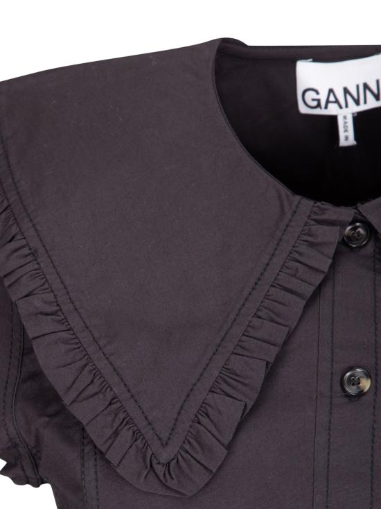 26SS 가니 쇼트 코튼 러플 셔츠 A1040093 099 Black - GANNI