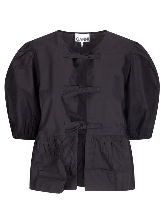 26SS 가니 코튼 포플린 페플럼 타이 블라우스 F7364 099 Black