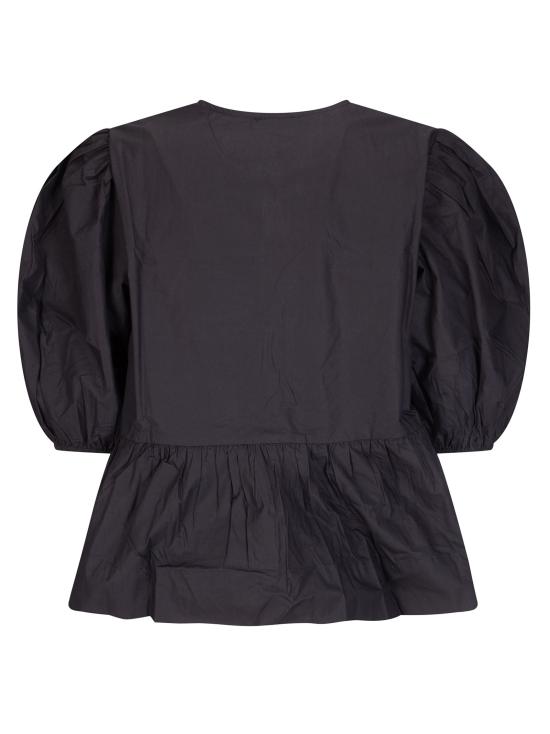 26SS 가니 코튼 포플린 페플럼 타이 블라우스 F7364 099 Black - GANNI