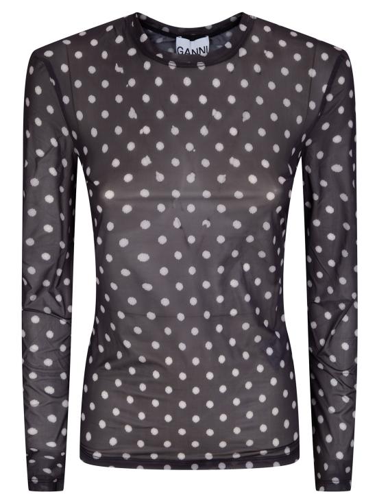 26SS 가니 폴카 도트 프린트 쉬어 롱슬리브 탑 A1040076 099 Black