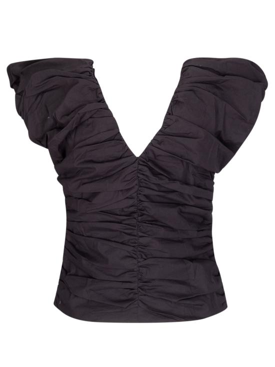 26SS 가니 투웨이 집 클로저 러치드 슬리브리스 탑 A1040071 099 Black - GANNI