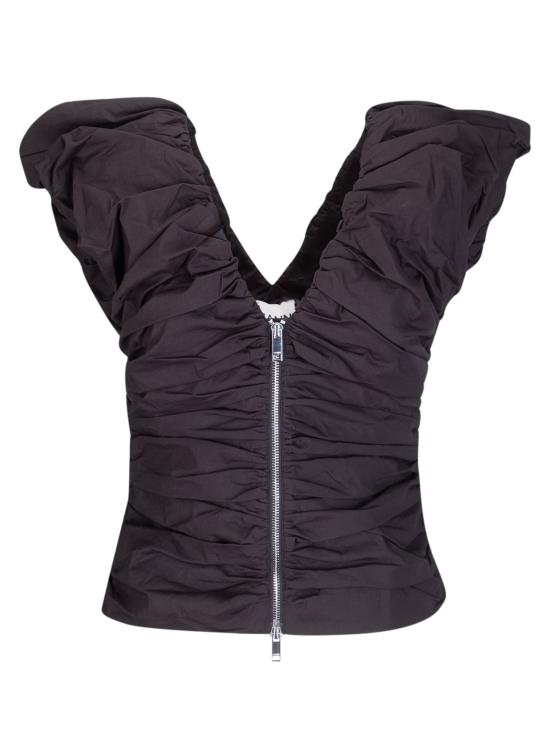 26SS 가니 투웨이 집 클로저 러치드 슬리브리스 탑 A1040071 099 Black