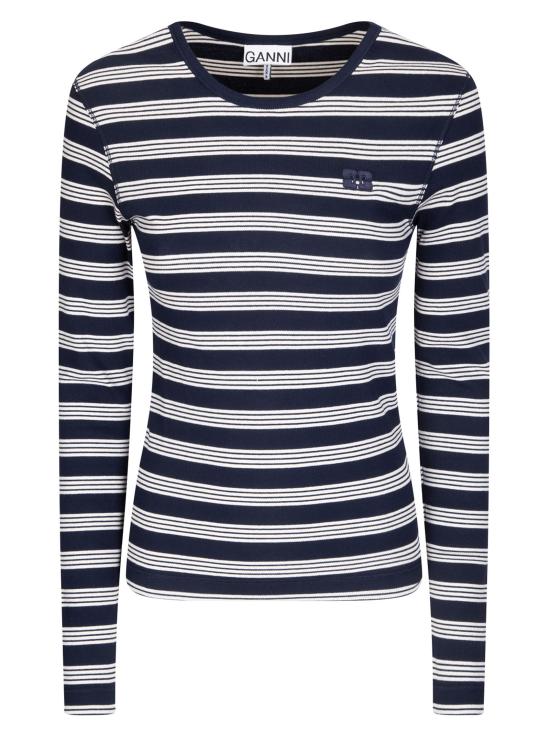 26SS 가니 스트라이프 리브 긴팔 티셔츠 A1050066 683 SKY CAPTAIN