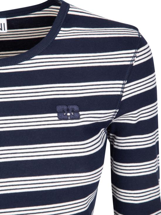 26SS 가니 스트라이프 리브 긴팔 티셔츠 A1050066 683 SKY CAPTAIN - GANNI