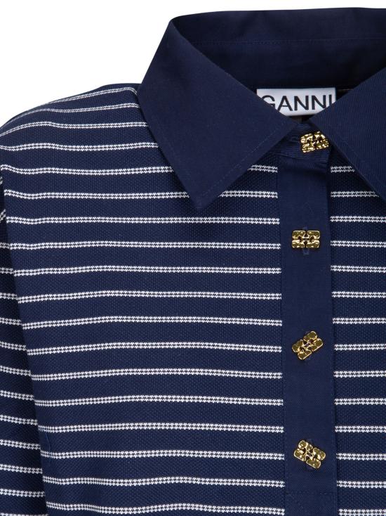 26SS 가니 스트라이프 러플 폴로 티셔츠 A1050063 683 SKY CAPTAIN - GANNI