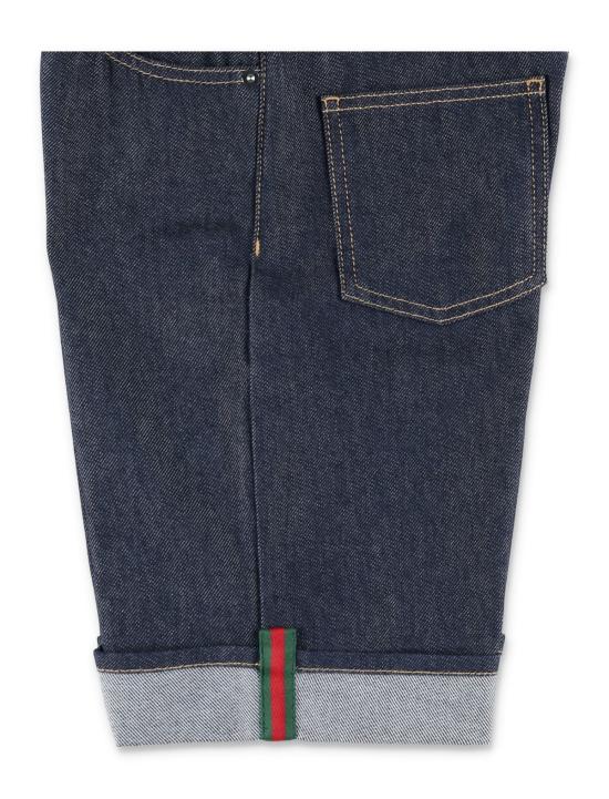  [키즈] 구찌 쇼츠/버뮤다 키즈 데님 반바지 (웹 디테일, 다크 블루) - GUCCI