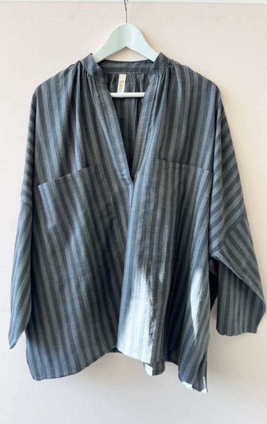  투 블라우스 회색 긴팔 셔츠 회색 줄무늬 - TWO