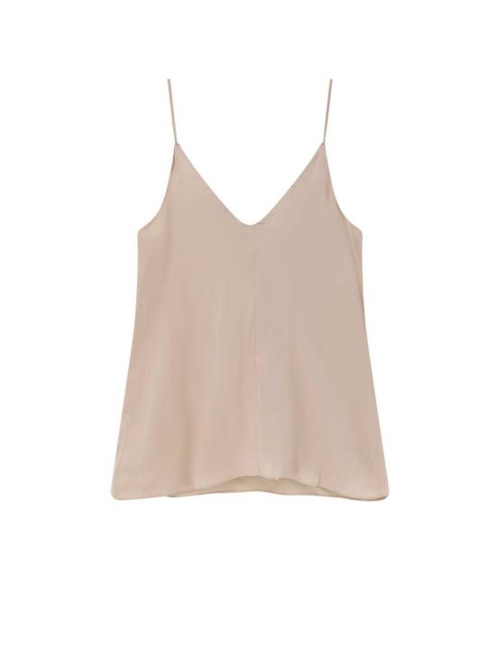  브루넬로 쿠치넬리 블라우스 Brunello Cucinelli 스트레치 실크 탑 샌드 - BRUNELLO CUCINELLI