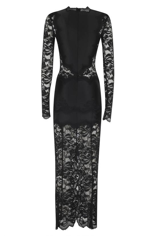  파코라반 롱 원피스 라반느 롱 레이스 드레스 블랙 - PACO RABANNE