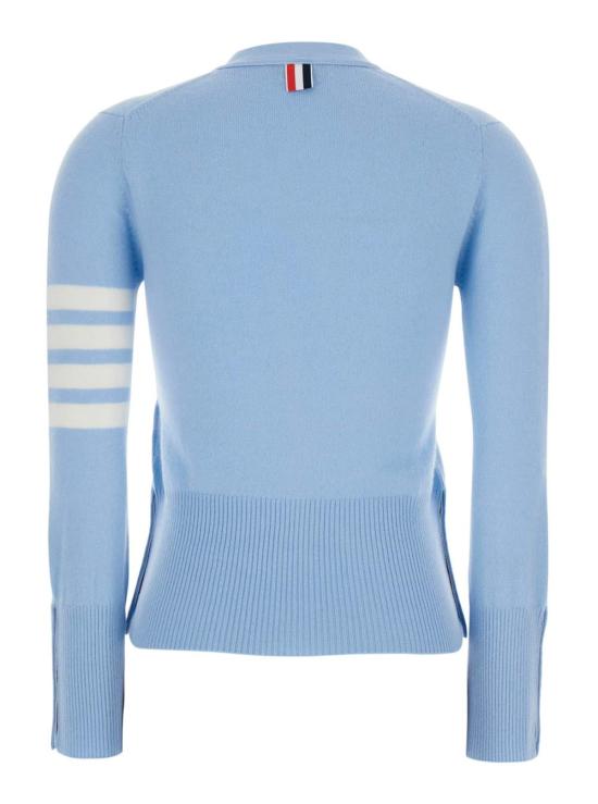  톰브라운 가디건 톰 브라운 V넥 4바 로고 캐시미어  라이트 블루 - THOM BROWNE