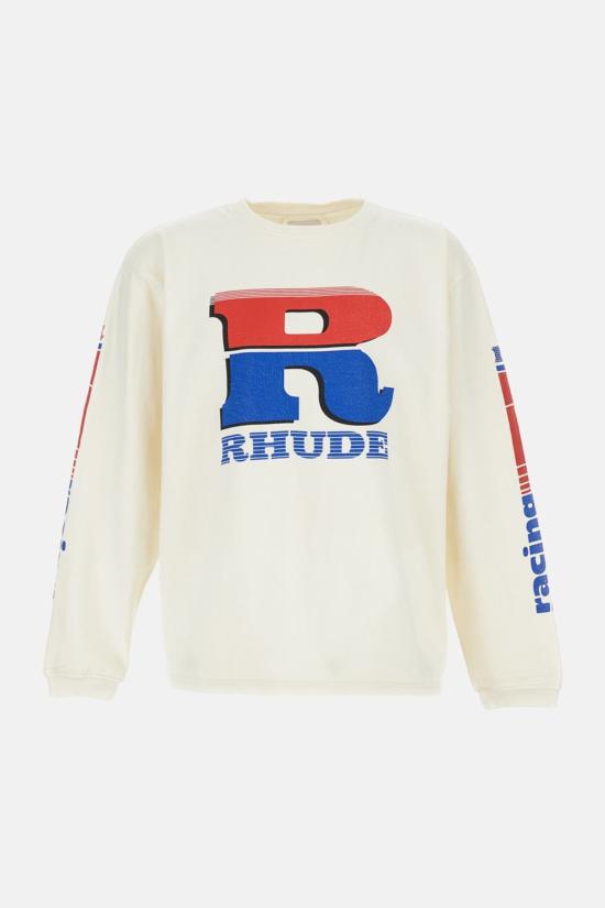  루드 긴팔 티셔츠 Rhude Split Petrol 로고  화이트
