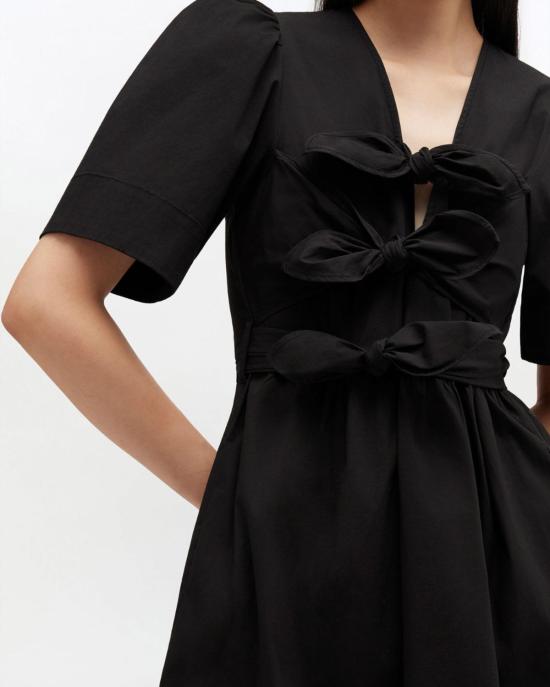  가니 숏 원피스 스트레치 코튼 미니 타이 스트랩 드레스 블랙 - GANNI