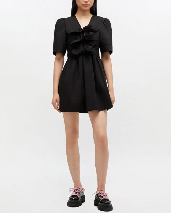  가니 숏 원피스 스트레치 코튼 미니 타이 스트랩 드레스 블랙 - GANNI