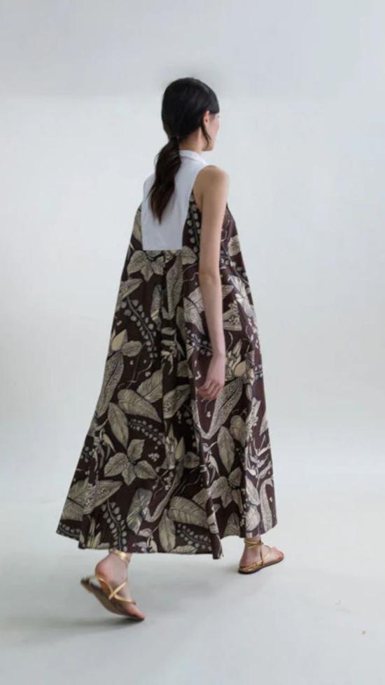  필로소피아 롱 원피스 프소피아 레트로 블룸리프 민소매 요크 드레스 - PSOPHIA