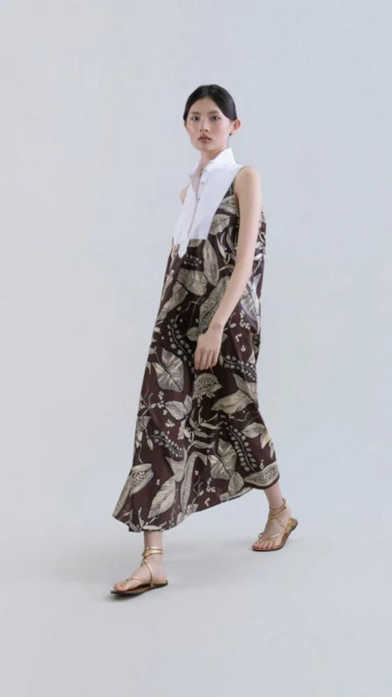  필로소피아 롱 원피스 프소피아 레트로 블룸리프 민소매 요크 드레스 - PSOPHIA