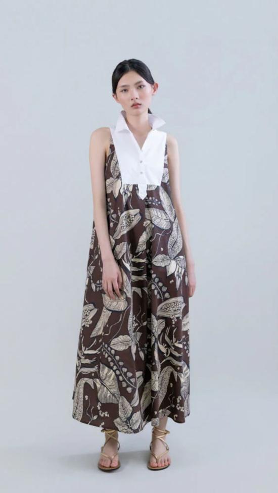  필로소피아 롱 원피스 프소피아 레트로 블룸리프 민소매 요크 드레스 - PSOPHIA