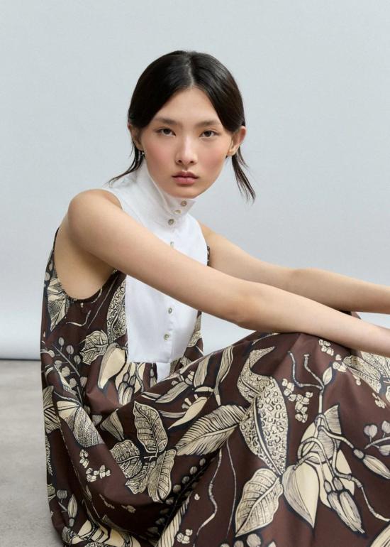  필로소피아 롱 원피스 프소피아 레트로 블룸리프 민소매 요크 드레스