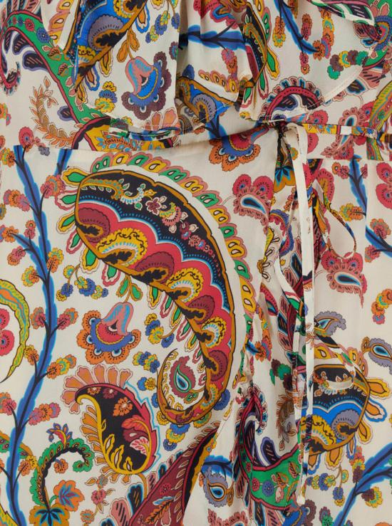  에트로 롱 원피스 롱 드레스, 브이넥, 전체 페이즐리 무늬 실크 소재, 멀티컬러 - ETRO