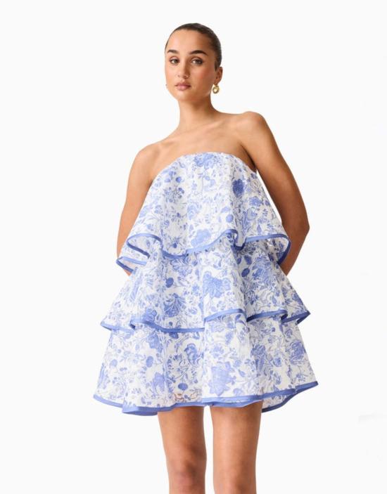  엘리아트 숏 원피스 엘리엇 엘린 스트랩리스 프릴 미니 드레스 화이트/블루 - ELLIATT