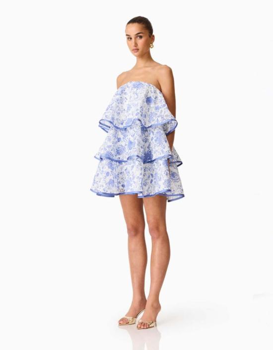  Elliatt 숏 원피스 엘리엇 엘린 스트랩리스 프릴 미니 드레스 화이트/블루 - OTHER BRANDS