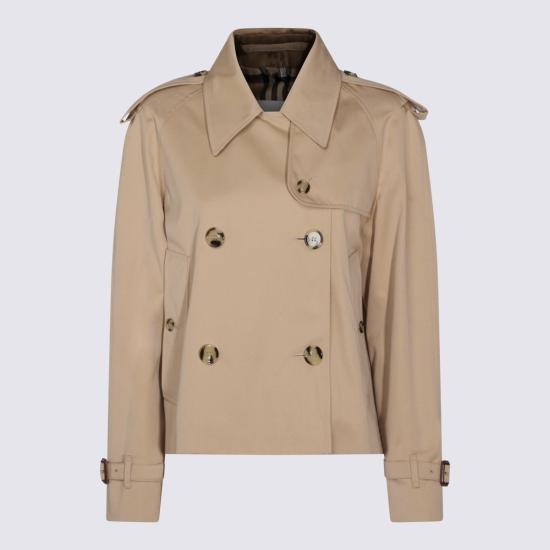  버버리 트렌치 코트 베이지 코튼  허니