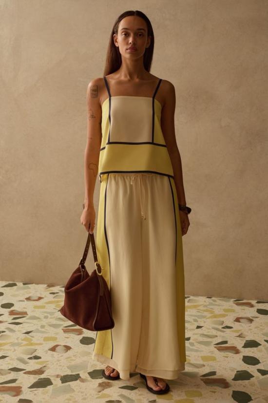  산시아 블라우스 시안 탑 카나리 스트라이프