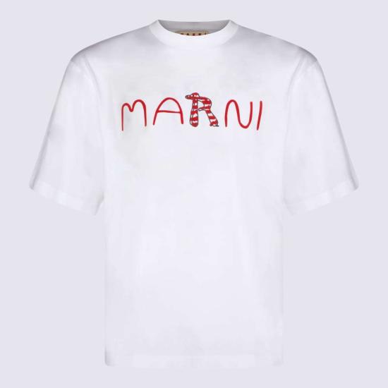  마르니 반팔 티셔츠 화이트 코튼 티셔츠 화이트