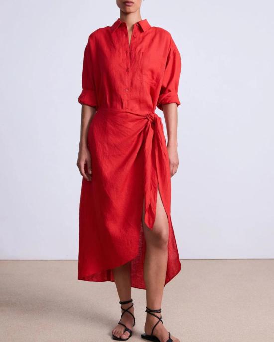  어피스 어파트 롱 원피스 Apiece Apart Alessandra Sarong Shirt Dress Racing Red