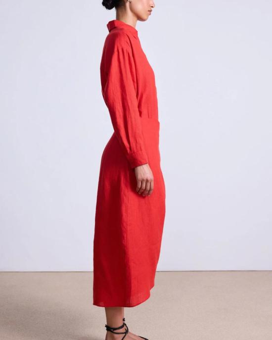  어피스 어파트 롱 원피스 Apiece Apart Alessandra Sarong Shirt Dress Racing Red - APIECE APART