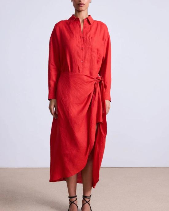  어피스 어파트 롱 원피스 Apiece Apart Alessandra Sarong Shirt Dress Racing Red - APIECE APART