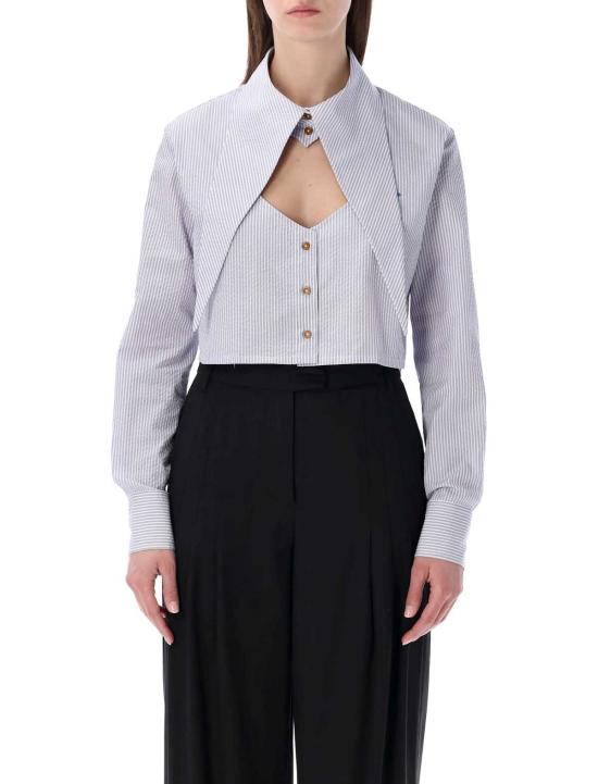  비비안웨스트우드 셔츠 비비안 웨스트우드 컷오프 하트 셔츠 화이트 블루 스트라이프