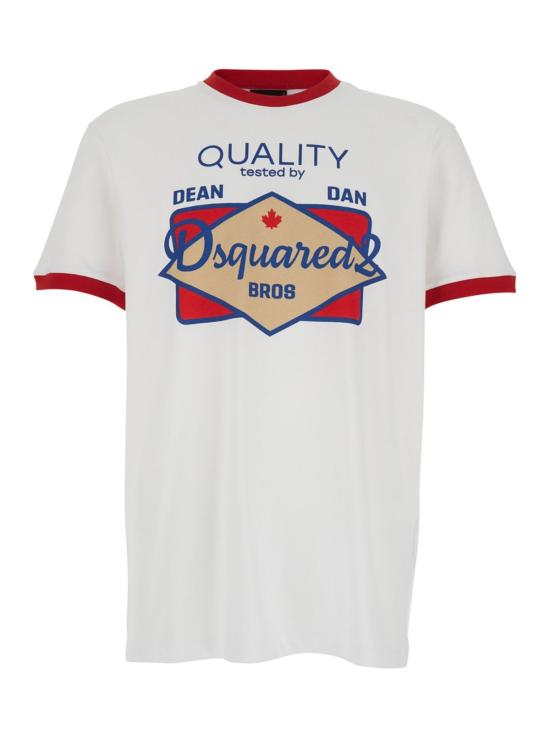  디스퀘어드2 반팔 티셔츠 Dsquared2 맥시 로고 프린트 크루넥 티셔츠 화이트