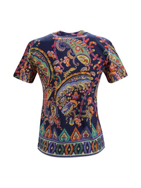  에트로 반팔 티셔츠 페이즐리 디테일 코튼 티셔츠 블루 - ETRO