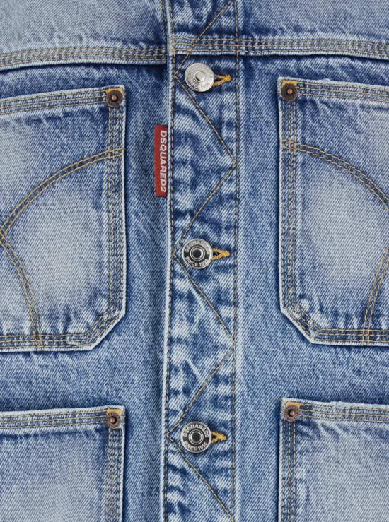 디스퀘어드2 데님 자켓 Dsquared2 70년대 블루 재킷, 클래식 칼라 및 4개의 패치 포켓, 라이트 블루 - DSQUARED2