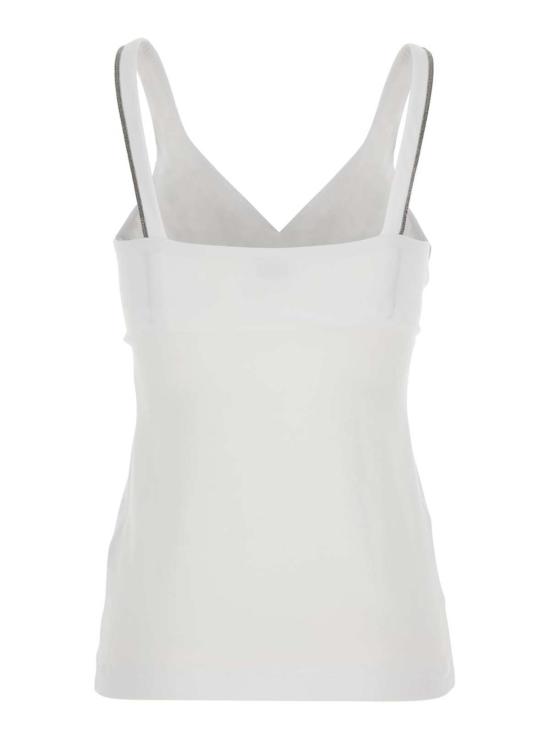  브루넬로 쿠치넬리 블라우스 V넥 탑, 옆면 모닐 디테일 화이트 - BRUNELLO CUCINELLI