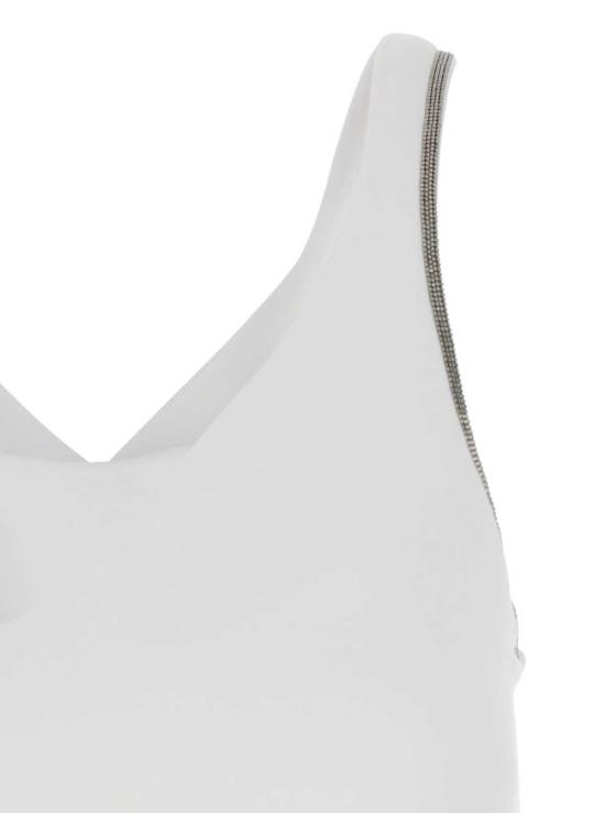  브루넬로 쿠치넬리 블라우스 V넥 탑, 옆면 모닐 디테일 화이트 - BRUNELLO CUCINELLI