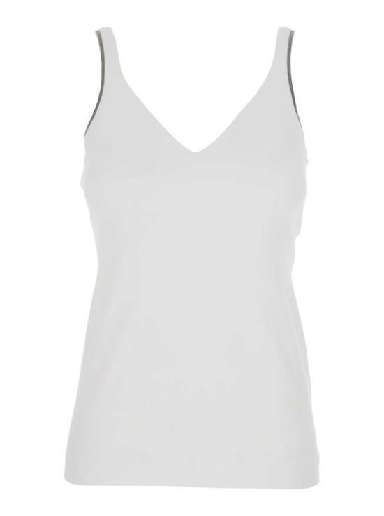  브루넬로 쿠치넬리 블라우스 V넥 탑, 옆면 모닐 디테일 화이트