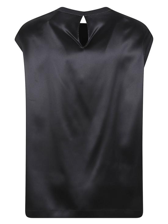 26SS 브루넬로 쿠치넬리 모닐리 스트레치 실크 새틴 티셔츠 M0C59EH500 C101 Black - BRUNELLO CUCINELLI