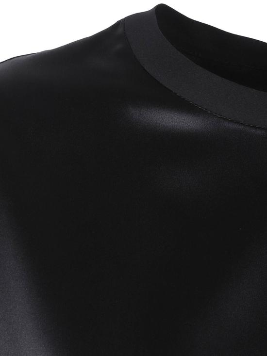 26SS 브루넬로 쿠치넬리 모닐리 스트레치 실크 새틴 티셔츠 M0C59EH500 C101 Black - BRUNELLO CUCINELLI