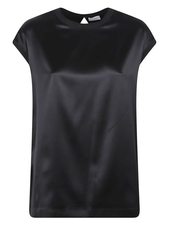 26SS 브루넬로 쿠치넬리 모닐리 스트레치 실크 새틴 티셔츠 M0C59EH500 C101 Black