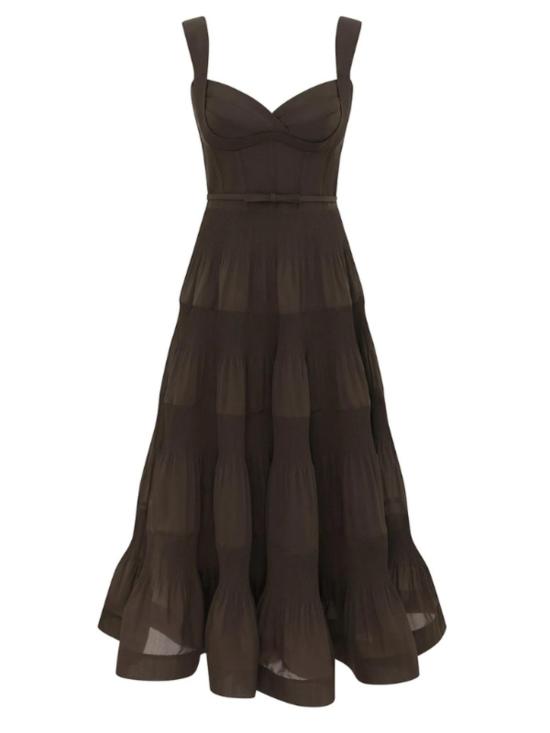  짐머만 미디 원피스 플리츠 드레이프 미디 드레스