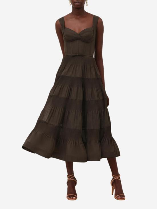  짐머만 미디 원피스 플리츠 드레이프 미디 드레스 - ZIMMERMANN