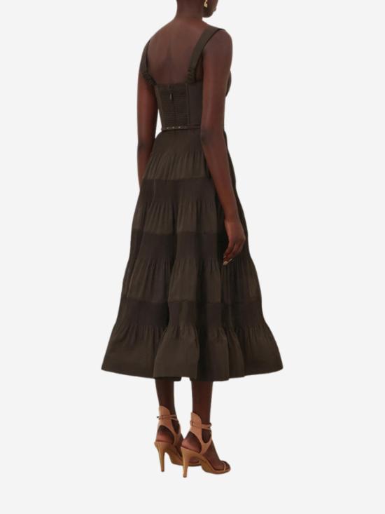  짐머만 미디 원피스 플리츠 드레이프 미디 드레스 - ZIMMERMANN