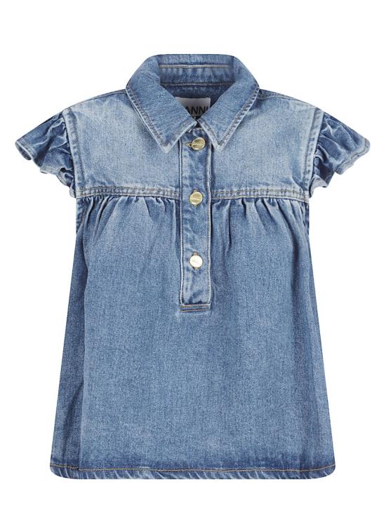 26SS 가니 데님 러플 탑 A1040047 091 Blue