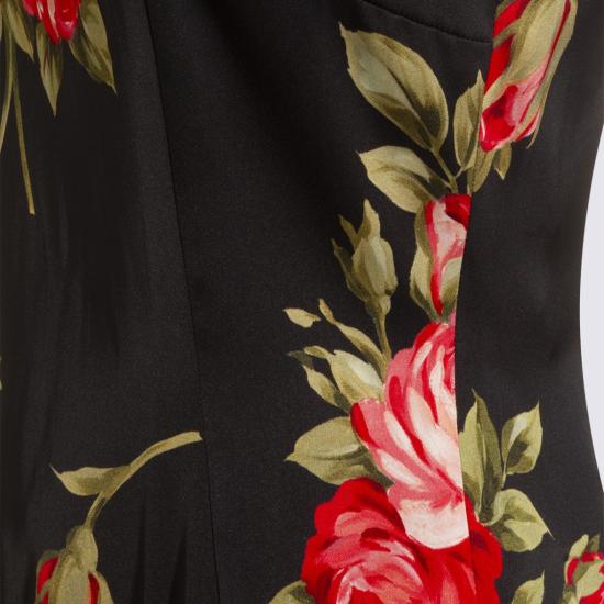26SS 돌체앤가바나 로즈 부케 프린트 새틴 드레스 F6GASTFSICDHN5ZN Black - DOLCE & GABBANA